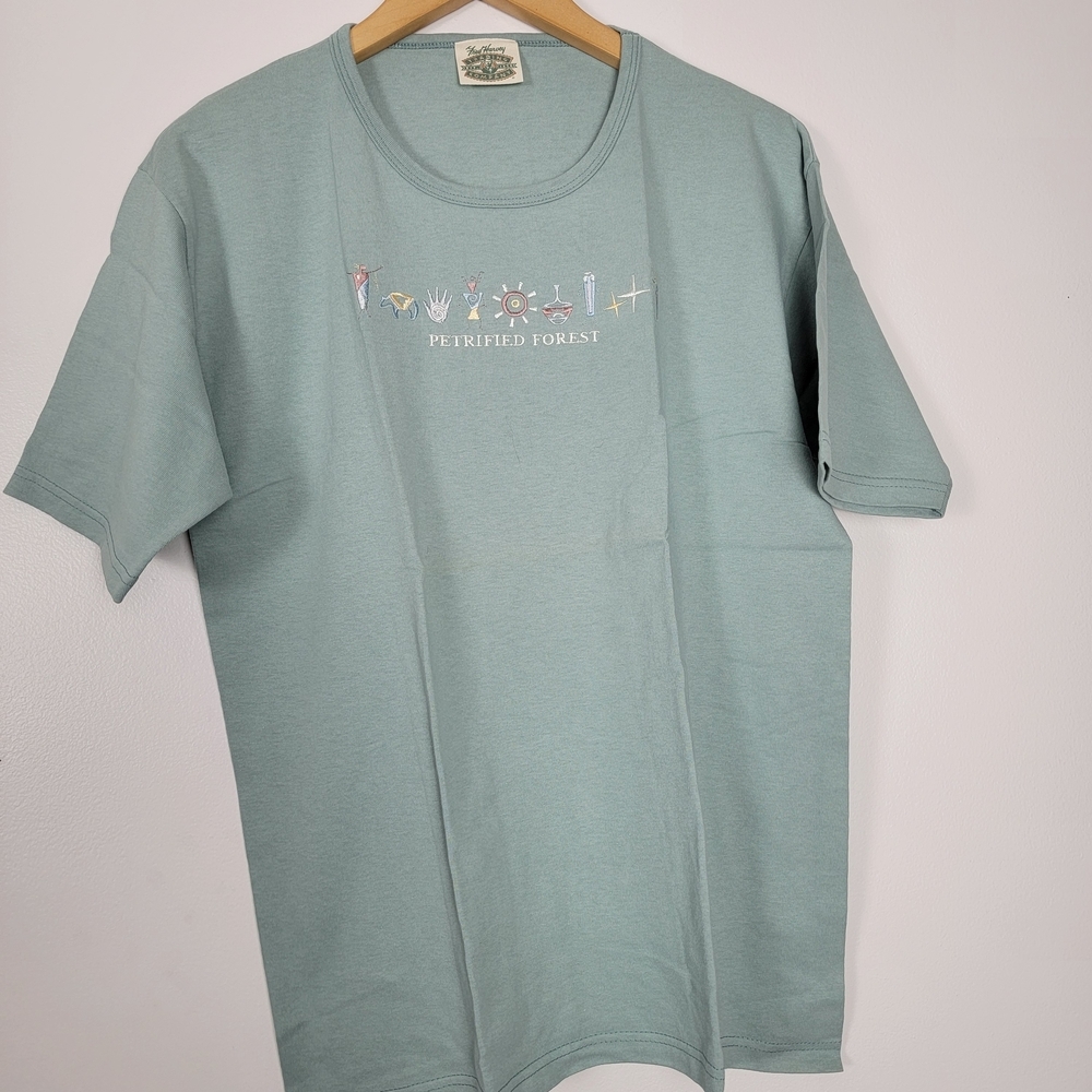 Fred Harvey Tading Co Petrified Forest Embroidered Tee Shirt Green